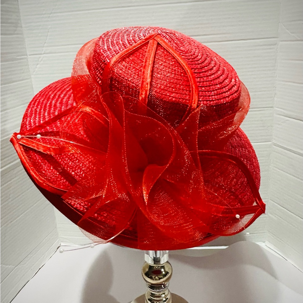 Elegant Red Women's Dress Hat with Decorative Bow
